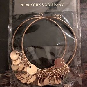 NWT gold dangle hoop earring with coin pendants